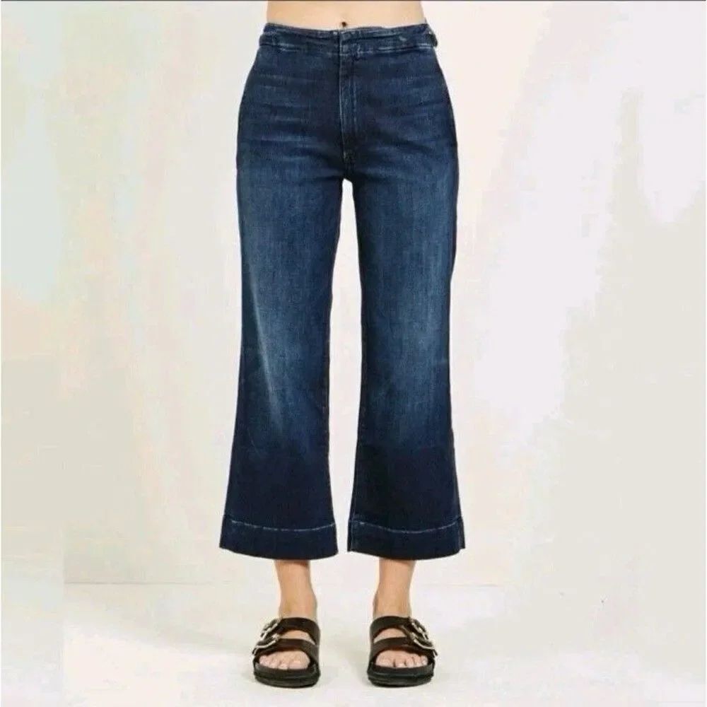Mother The Zipper Cinch Greaser jeans Squeeze Play 26 Wide Leg Dark Wash Cropped